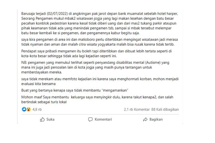 Viral cerita warganet yang melihat pengunjung angkringan di Yogyakarta dilempar pengamen karena tidak memberi uang