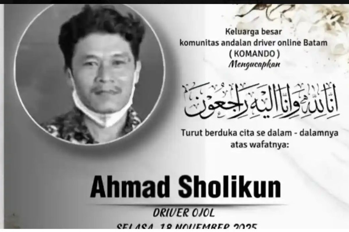 UCAPAN DUKA - Tangkapan layar ucapan duka dari Komunitas Andalan Driver Online Batam untuk rekan mereka yang meninggal dunia. 