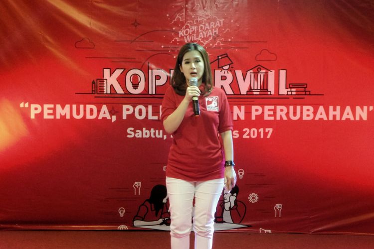 Ketua Umum PSI Grace Natalie saat menghadiri acara Kopi Darat Wilayah PSI DKI Jakarta, di Hotel Novotel, Jakarta, Sabtu (26/8/2017).