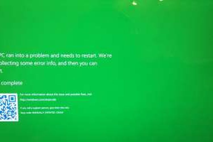 Green screen of death di Microsoft Windows 10 versi tester.