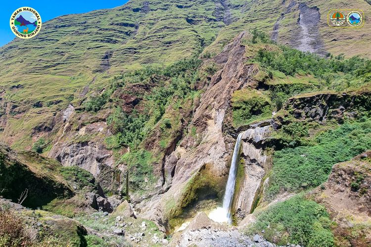 Air Terjun Penimbungan di Gunung Rinjani, Jumat (1/9/2023).