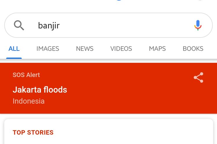 Label peringatan SOS di Google terkait banjir 