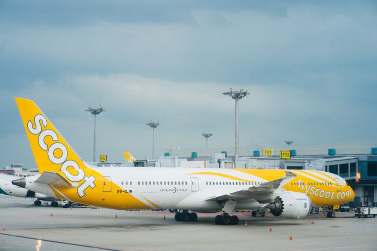 Pesawat Scoot, maskapai penerbangan berbiaya rendah dari Singapore Airlines, (12/5/2019). 