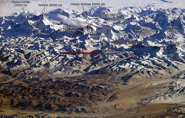 Puncak-puncak gunung yang berada di pegunungan Himalaya, termasuk Gunung Everest.