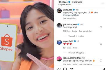 Unggahan Instagram Zee JKT48