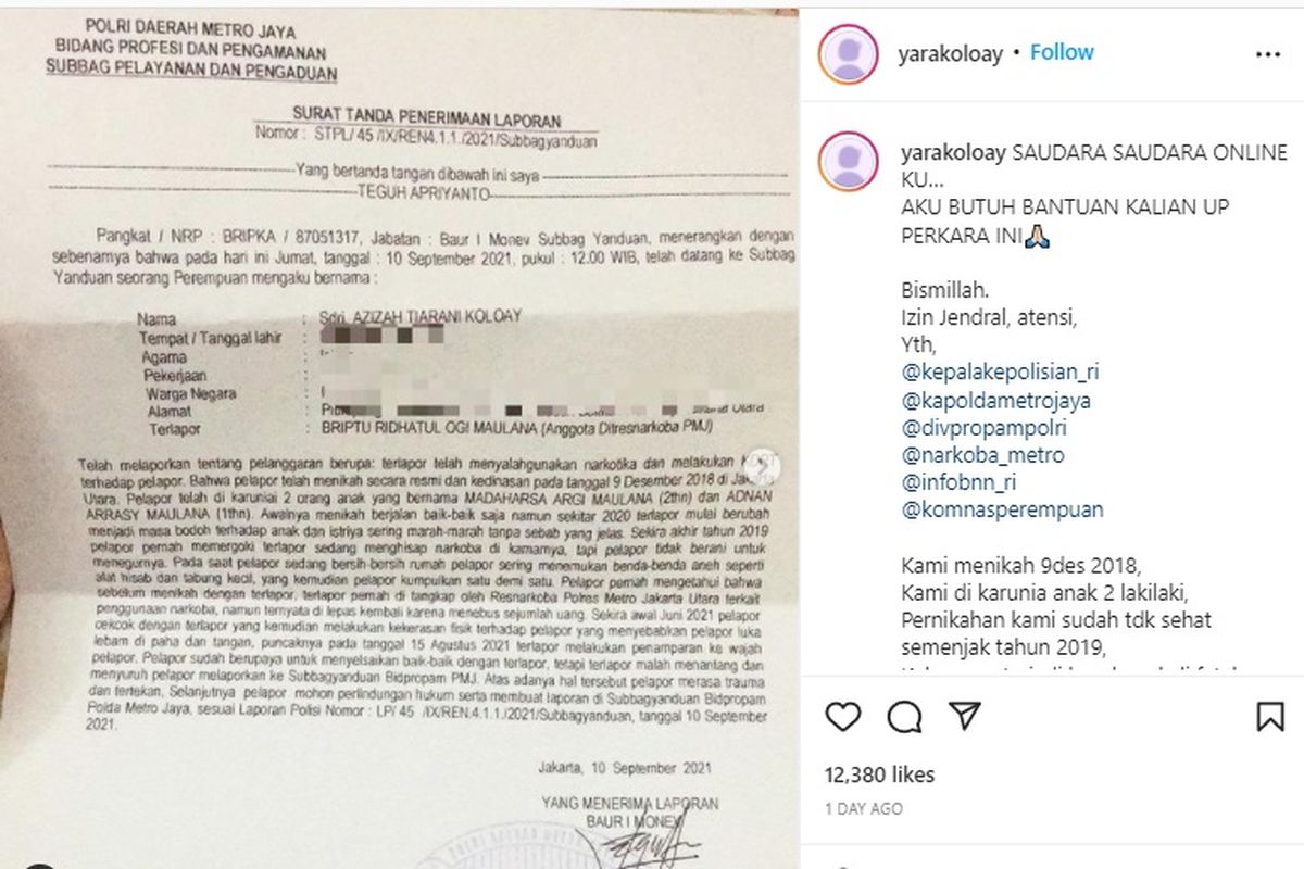 Anggota Ditresnarkoba Polda Metro Jaya dilaporkan istrinya ke Propam karena diduga melakukan KDRT dan penyalahgunaan narkoba.