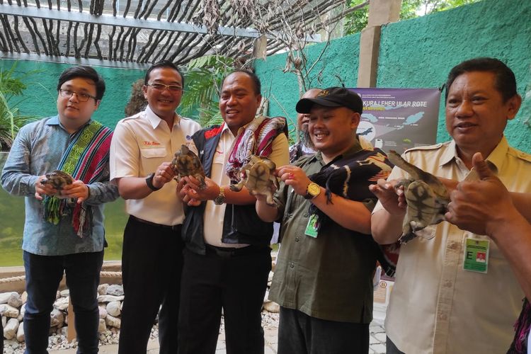Grand launching Pusat Konservasi Kura-Kura Leher Ular di kawasan hutan dengan tujuan khusus (KHDTK) Oelsonbai, Kelurahan Fatukoa, Kecamatan Maulafa, Kota Kupang, Nusa Tenggara Timur (NTT), Rabu (21/12/2022)