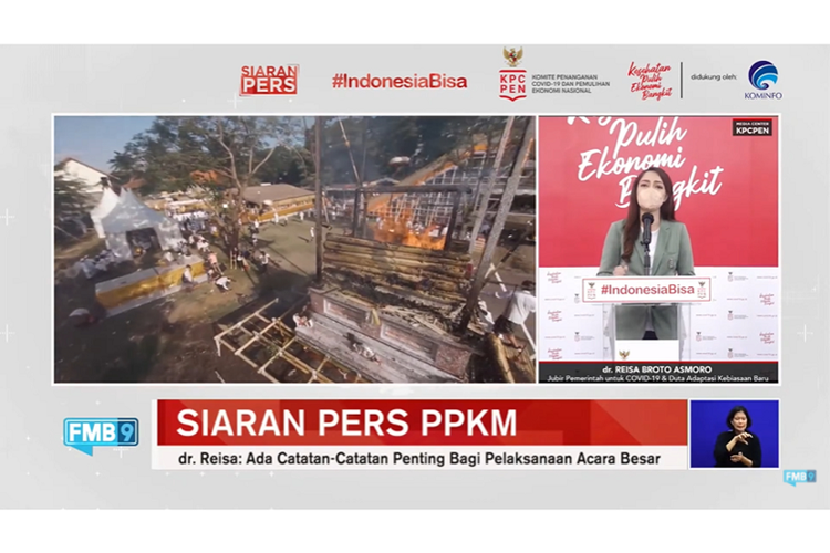 Jubir Pemerintah untuk Penanganan Covid-19 dan Duta Adaptasi Kebiasaan Baru Reisa Broto Asmoro saat memaparkan kesuksesan penyelenggaran Ngaben di Sanur, Bali.