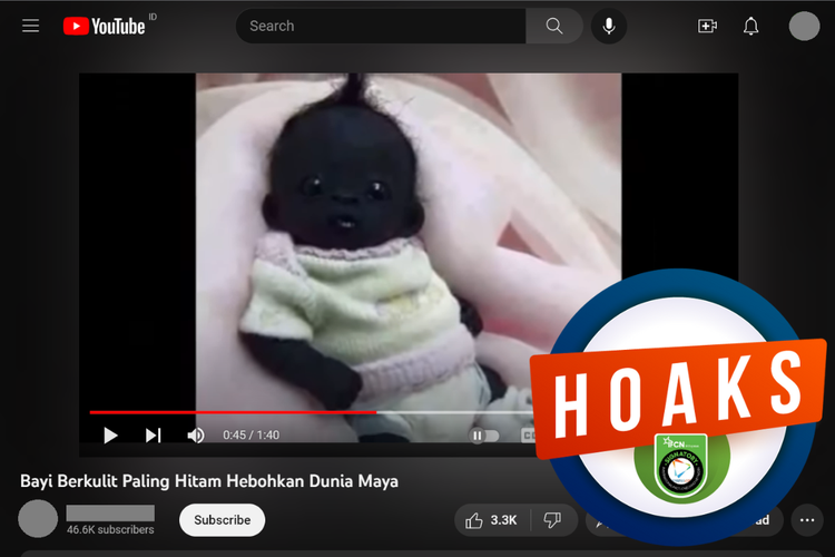 Tangkapan layar unggahan dengan narasi hoaks di sebuah kanal YouTube, 13 Juni 2015, yang soal bayi paling hitam.