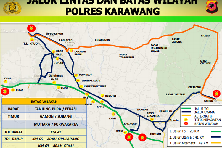 Peta jalan di wilayah Karawang.