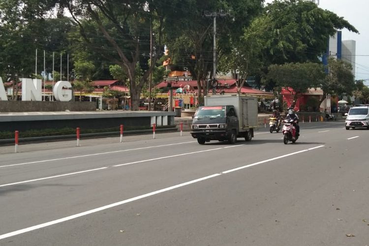 Ruas Jalan Ahmad Yani di Alun-alun Kota Magelang, Jawa Tengah, Senin (15/1/2024).