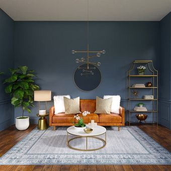 Ilustrasi ruang tamu dengan warna cat kelabu tua atau abu-abu tua