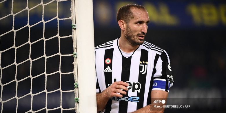 Bek Juventus Giorgio Chiellini selama pertandingan Liga Italia antara Hellas Verona dan Juventus pada 30 Oktober 2021 di stadion Bentegodi.