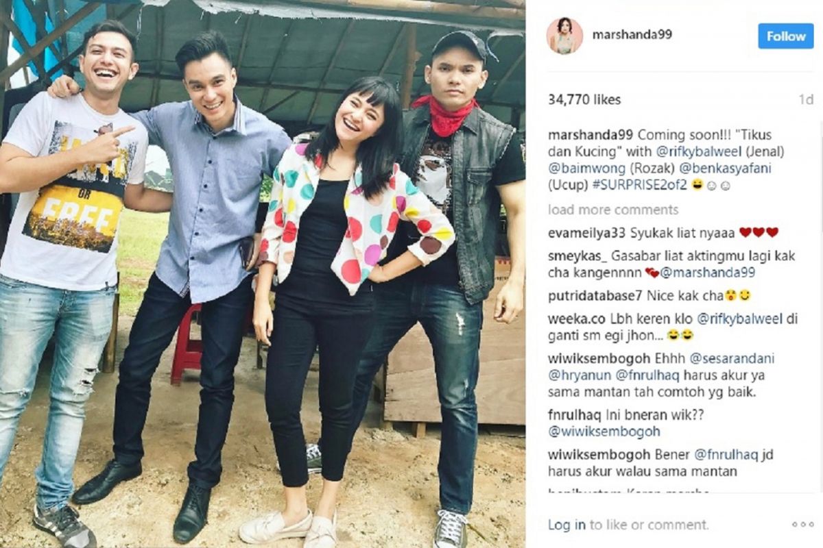 Marshanda mengunggah foto bersama Rifky Balweel, Baim Wong, dan Ben Kasyafani di akun Instagram pribadinya.