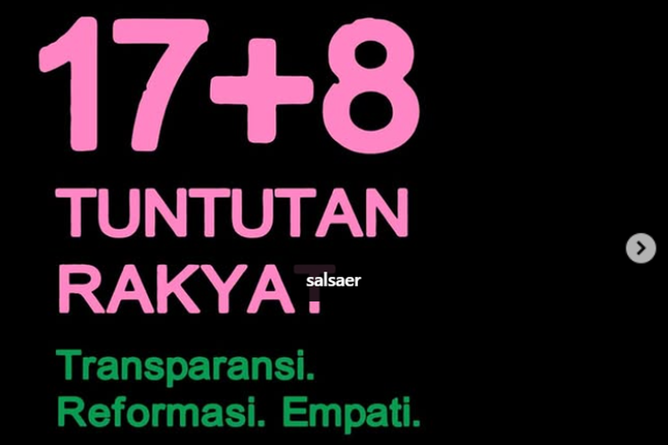 Ramai soal 17+8 Tuntutan Rakyat Dibagikan Influencer di Tengah Situasi Demonstrasi, Apa Isinya?
