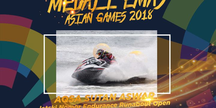 Aqsa Sutan Aswar meraih medali emas pada cabang olahraga jetski nomor endurance runaboat open (26/08/2018).