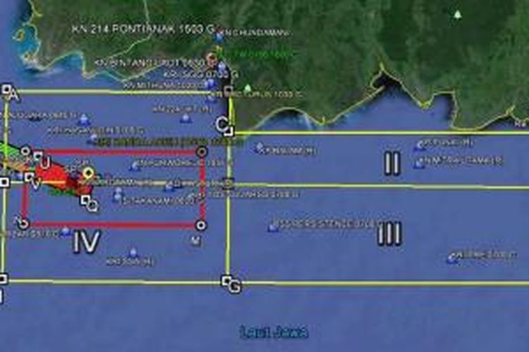 Peta area pencarian pesawat AirAsia QZ8501.
