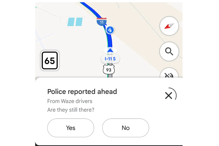 Tangkapan layar bakal fitur baru Google Maps yang menampilkan laporan kecelakaan secara live. Fitur ini diimpor dari Waze.