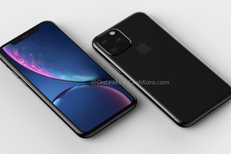 Ilustrasi render iPhone XI tampak depan dan belakang