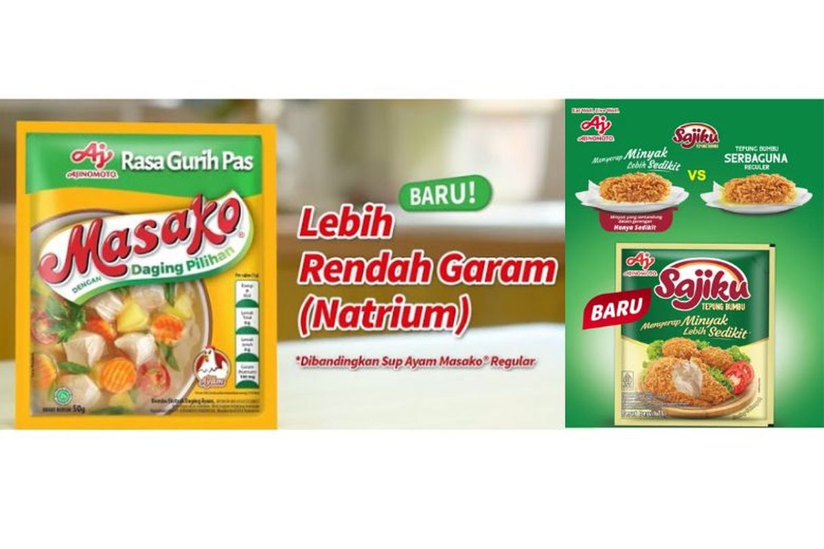 Masako&reg; Rasa Gurih Pas dan Sajiku&reg; Tepung Bumbu Menyerap Minyak Lebih Sedikit. 