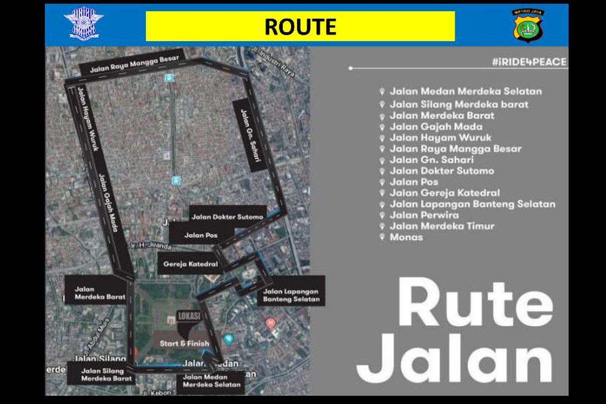 Rute Gowes Bersama Indonesia Damai #iRide4Peace, Minggu (4/11/2018).