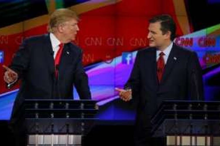 Calon Presiden Partai Republik Donald Trump dan Ted Cruz berdebat sengit di debat Capres di Las Vegas, Nevada, 15 Desember 2015