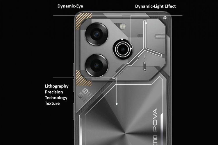 Detail desain punggung Tecno Pova 6 Pro.