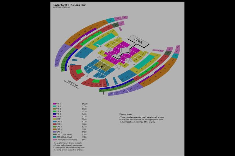 Tata letak duduk (seat plan) terbaru untuk konser Taylor Swift di Singapura.