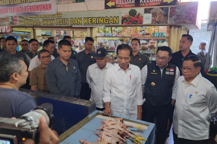 Presiden Joko Widodo (Jokowi) melanjutkan kunjungan kerjanya di Bandung dengan mendatangi Pasar Cihapit, Rabu (12/7/2023) pagi. Ia datang dengan didampingi Gubernur Jawa Barat Ridwan Kamil, Sekretaris Kabinet Pramono Anung, dan Menteri PUPR Basuki Hadimuljono.
