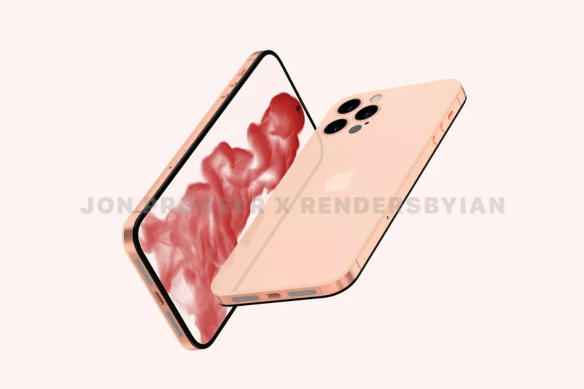 Tampilan gambar render 3D ponsel yang diduga iPhone 14.