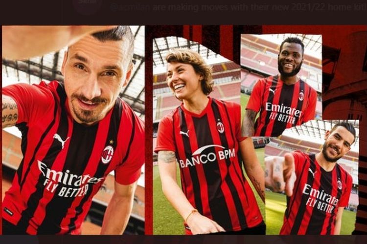 Zlatan Ibrahimovic dkk memperkenalkan jersey home AC Milan 2021-2022. 