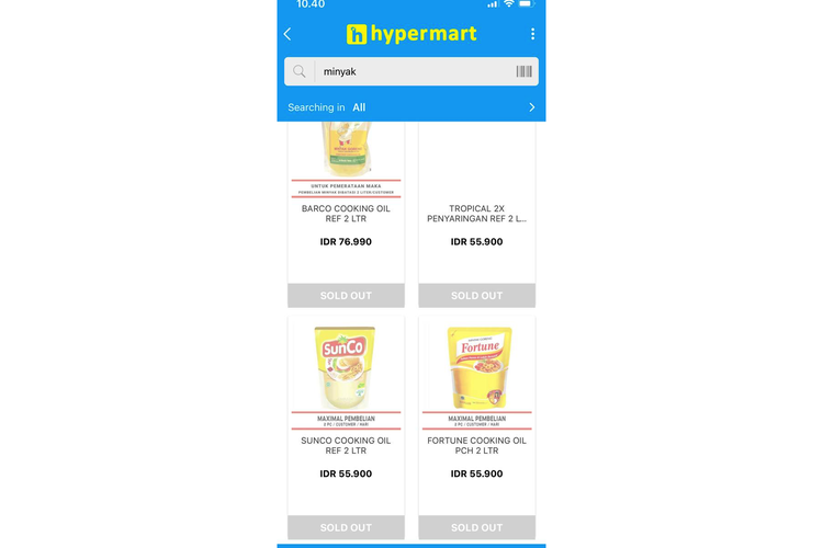 Ilustrasi cara cek harga minyak goreng lewat aplikasi Hypermart Online