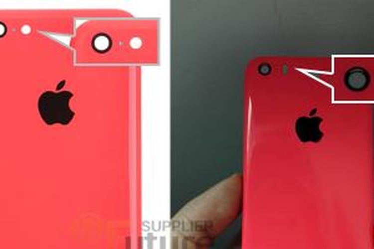 Perbandingan antara casing belakang iPhone 5C (kiri) dan casing yang diduga milik iPhone 6C (kanan)