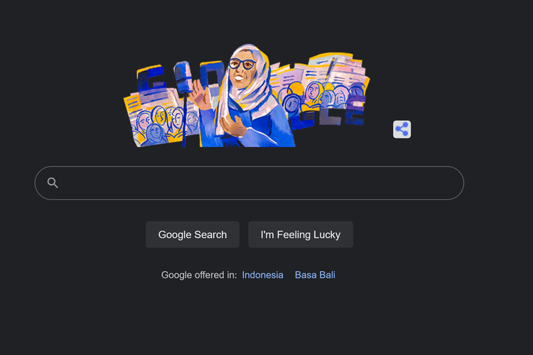 Google doodle menampilkan ilustrasi Rasuna Said untuk merayakan ulang tahun pahlawan perempuan ini.