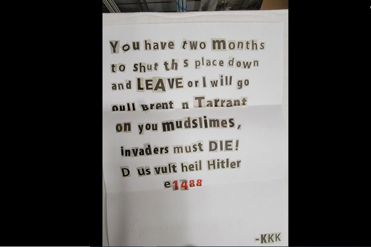 Surat ancaman yang diterima oleh Langley Islamic Centre di Kanada yang ditandatangani Ku Klux Klan (KKK).