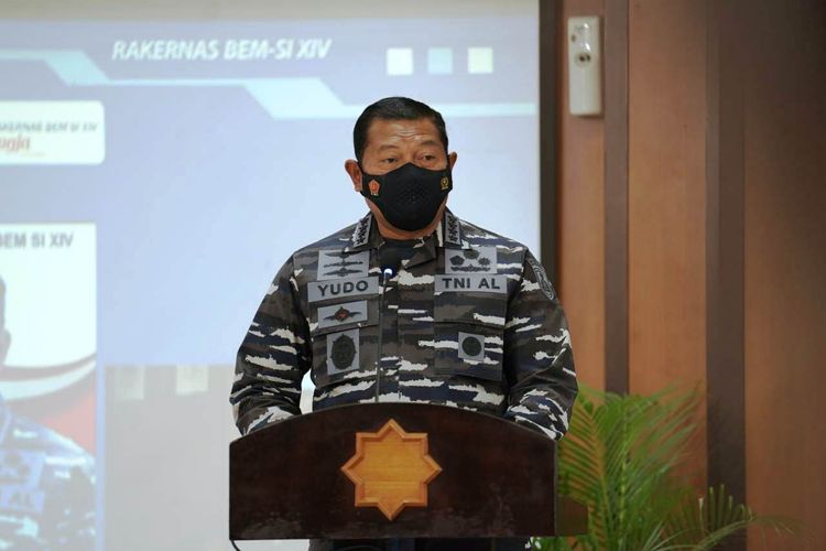 Kepala Staf Angkatan Laut (KSAL), Laksamana Yudo Margono pada Rakernas BEM SI di Universitas Muhammadiyah Yogyakarta (UMY), Senin (27/9/2021).