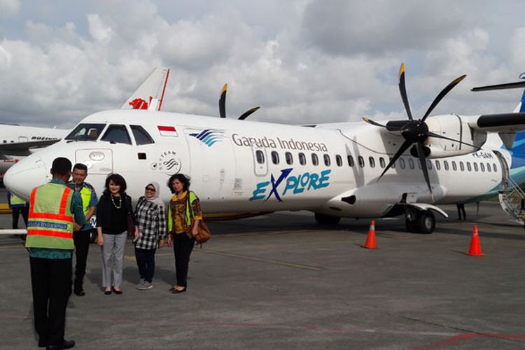 Pesawat ATR 72-600 Garuda Indonesia di Bandara Pattimura, Ambon, Maluku, Kamis (2/8/2018).