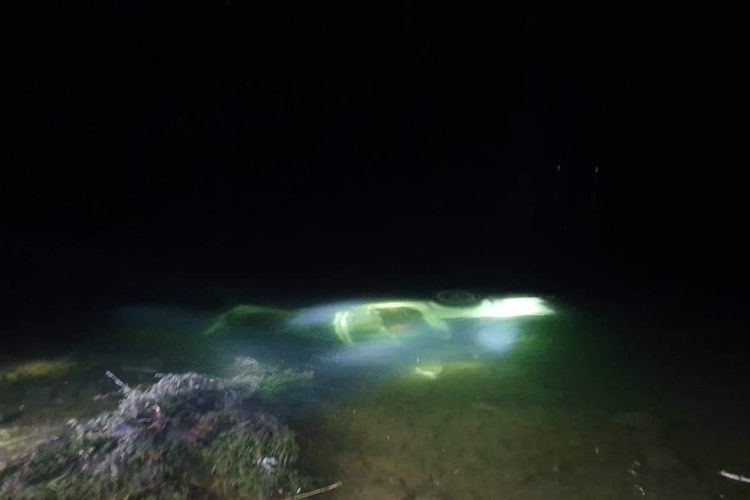 Mobil Toyota Hilux putih terjun ke Danau Anggi Giji di Kabupaten Pegunungan Arfak, Papua Barat, Senin (25/7/2022) malam.