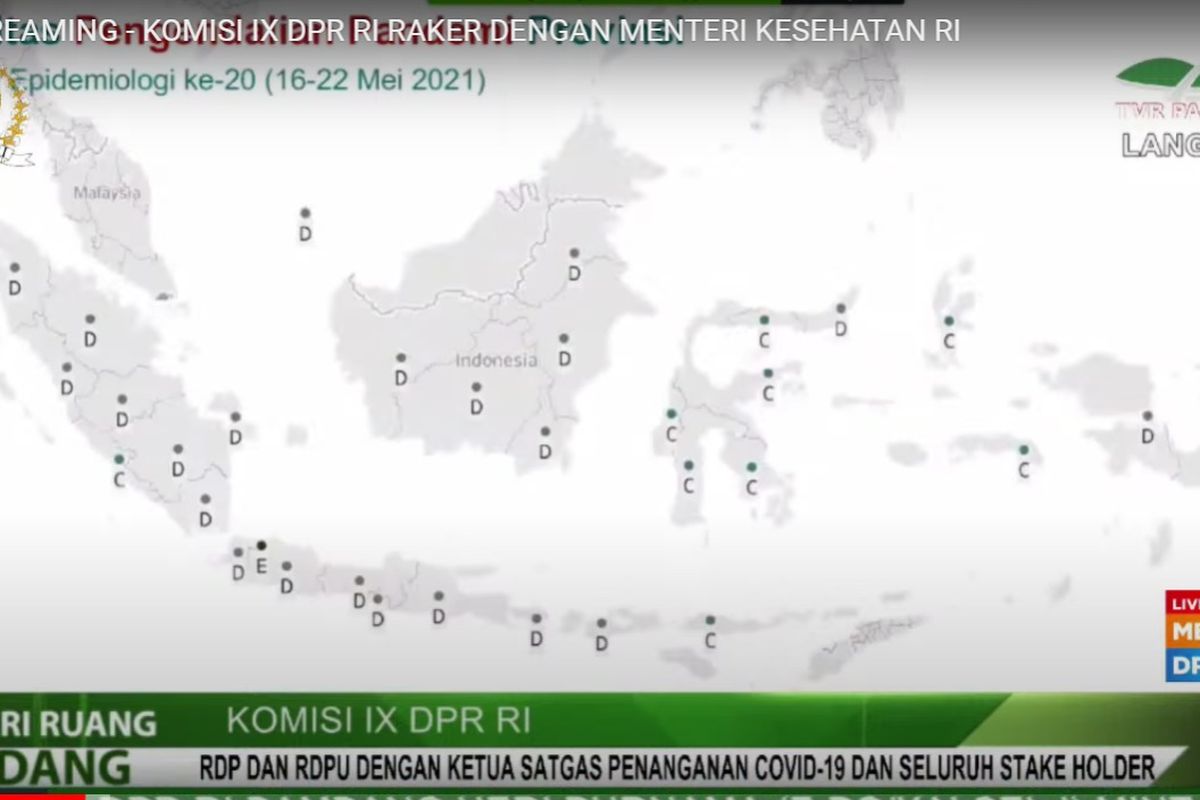 Peta penilaian pelayanan pandemi Covid-19 di Indonesia dari Kementrian Kesehatan, Kamis (27/5/2021)
