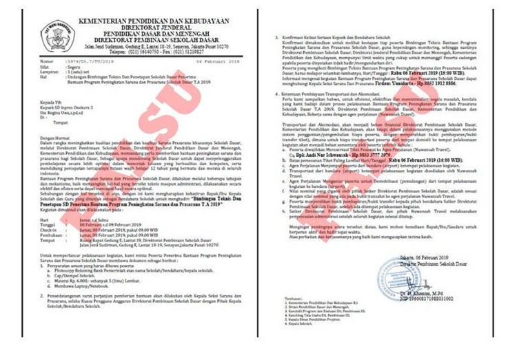 Beredar surat undangan palsu yang mengatasnamakan Kemendikbud di media sosial pada Rabu (6/2/2019).