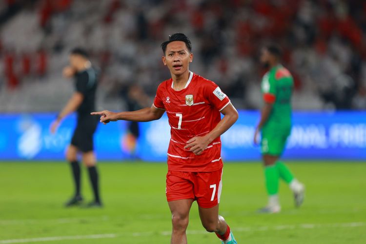 Selebrasi pemain Timnas Indonesia Beckham Putra setelah mencetak gol ke gawang Saint Kitts and Nevis pada laga FIFA Series 2026 di Stadion Gelora Bung Karno, Jakarta, Jumat (27/3/2026). Indonesia menang 4-0 atas Saint Kitts and Nevis.