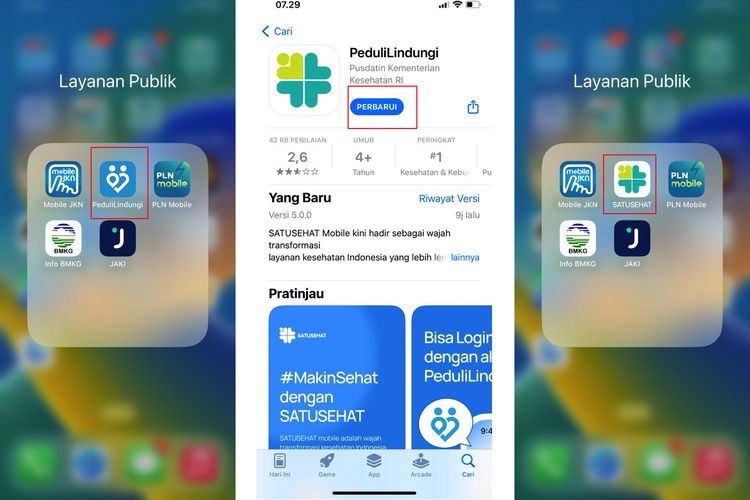 Ilustrasi cara update PeduliLindungi jadi Satu Sehat Mobile