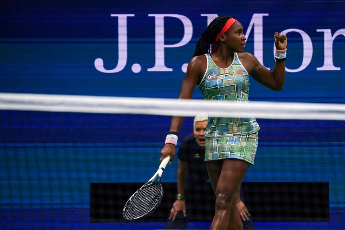 Coco Gauff of the US reacts to her point against Naomi Osaka of Japan in their Round Three Womens Singles tennis match during the 2019 US Open at the USTA Billie Jean King National Tennis Center in New York on August 31, 2019. (Photo by DOMINICK REUTER / AFP)