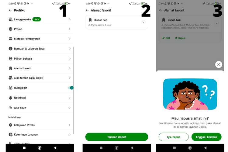 cara hapus alamat favorit gojek