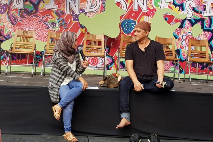 Pendiri Kandank Jurank Doank, Dik Doank saat mengisi acara Aku Indonesia di Bentara Budaya Jakarta, Jakarta, Jumat (21/7/2017).