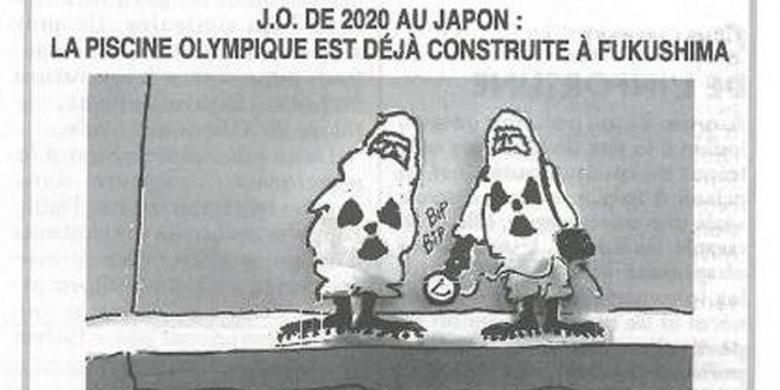 Salah satu kartun yang dimuat majalah mingguan Perancis, Le Canard Enchaine, menampilkan dua oang yang mengenakan pakaian anti-radiasi nuklir di dekat sebuah kolam renang. Pemerintah Jepang sangat tersinggung dengan kartun ini dan berencana memprotes majalah Le Canard Enchaine secara resmi.