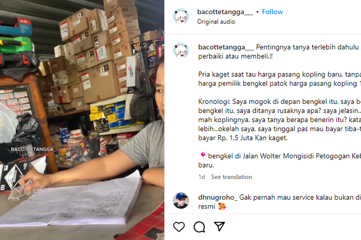 Viral, pemilik motor ganti kopling habis Rp 1,5 juta.