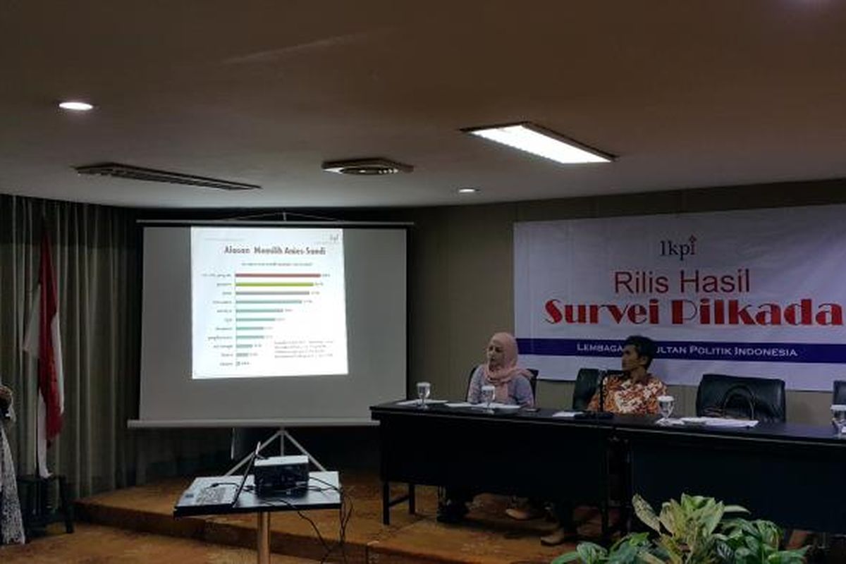 Lembaga Konsultan Politik Indonesia (LKPI) merilis hasil survei terkait Pilkada DKI Jakarta 2017 di Kawasan Menteng, Jakarta Pusat, Kamis (2/2/2017).