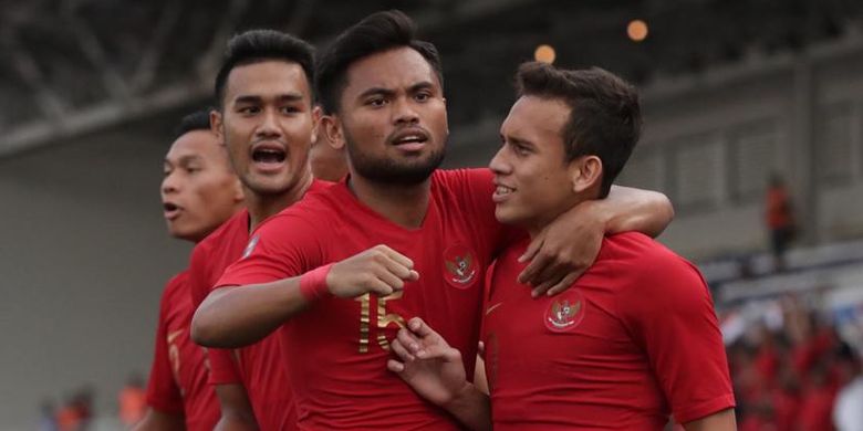 Pemain Timnas U-23 Indonesia merayakan gol pertama kontra Thailand di ajang SEA Games 2019, Selasa (26/11/2019)