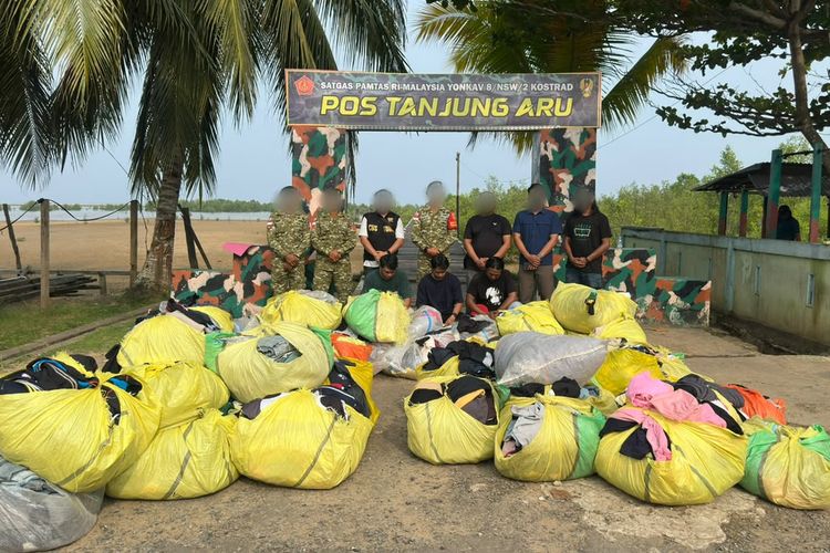 Satgas Pamtas Gagalkan Penyelundupan Pakaian Bekas Asal Malaysia, 3 Sopir Diamankan di Sebatik